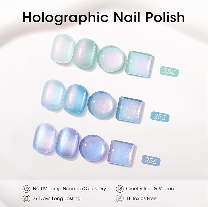 GELLEN Pearl Nail Polish Set 3 Colors Pastel Mermaid Ombre Nail Polish Glitter Shimmer Air Quick Dry Nail Lacquer Light Blue Purple Green Aurora Iridescent Fingernail Polish Home Salon DIY Manicure