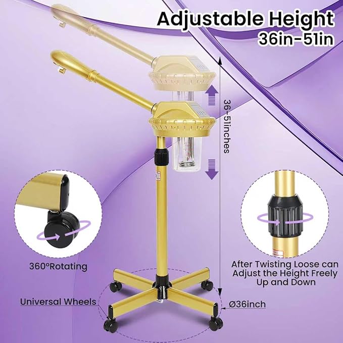 Facial Steamer, Professional Facial Steamer for Estheticians, Hot Mist & Timer Function, Ozone Face Steamer on Wheels for Spa, Salon and at Home Use