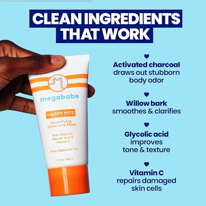 Megababe Underarm Mask - Happy Pits | With Detoxifying Charcoal & Vitamin C | 3 fl oz