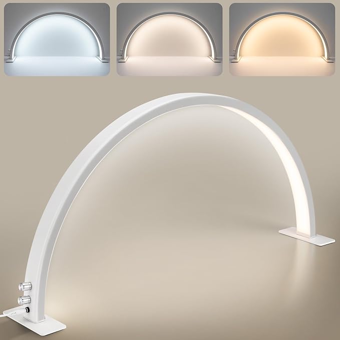 Noverlife 29in Half Moon Light for Nail Desk, 35W 2520 Lumen Manicure Nail Tech Lamp 3 Color Led Lash Light Tattoo Light, 3000k-6000k Stepless Dimming Brightness for Eyelash Beauty Spa Salon