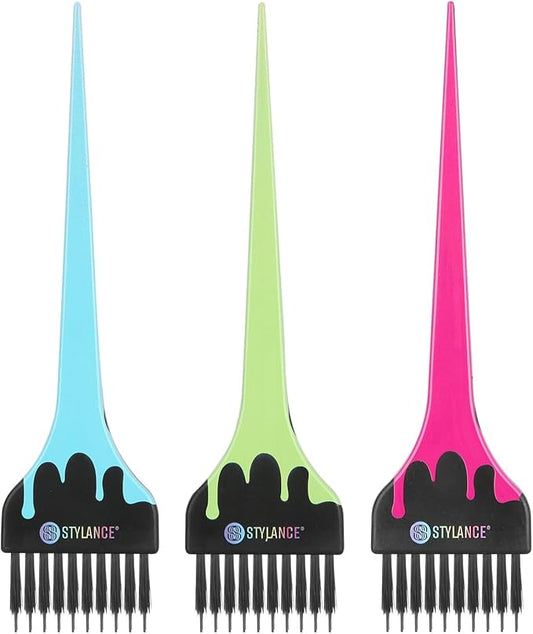 Hair Color Brush Set with Nylon Guide Bristles, 3 Pack Professional Hair Dye Brushes for Hair Stylist & DIY, Multi-Color Handles for Precise Application