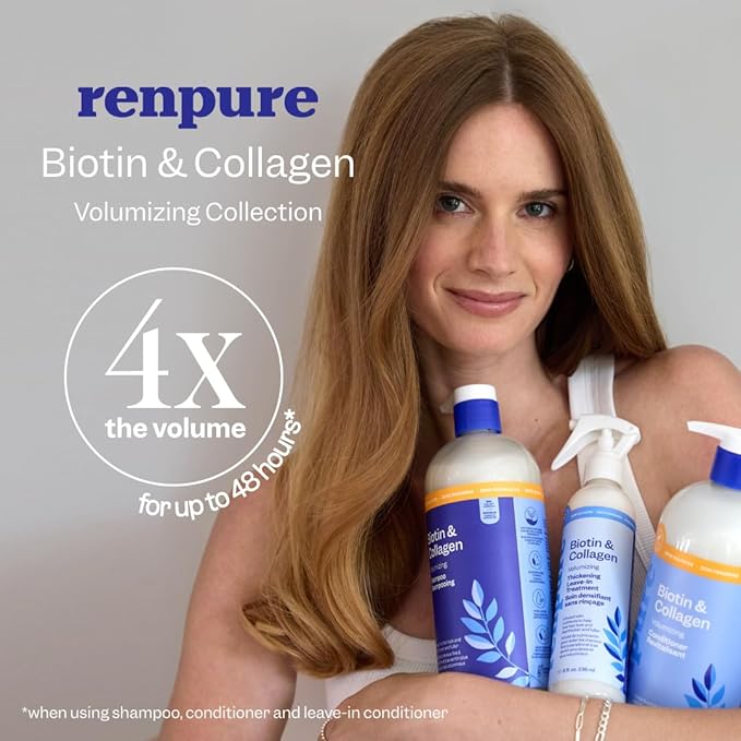 Renpure Biotin & Collagen Leave-In Conditioner Treatment - For Fuller, Thicker Looking Hair That Shines - For Fine, Thin or Limp Hair - Vitamin B7 (Biotin), Collagen - 8 Fl Oz