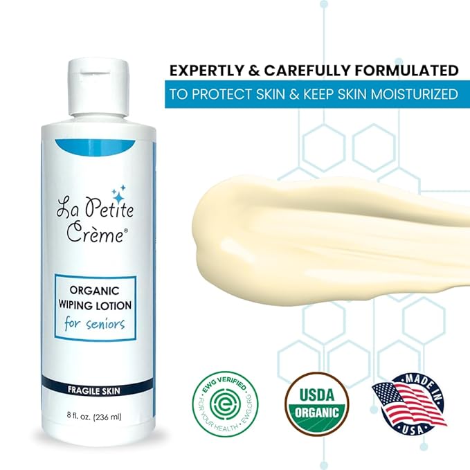 La Petite French Premium Liniment Wiping Lotion for Seniors (8 oz) - Alternative to Wet Wipes, Incontinence Lotion - Moisturizer & Skin Cleanser - USDA Organic Certified & EWG Verified