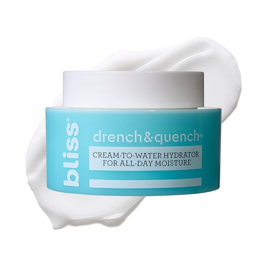 Bliss Drench & Quench Hyaluronic Acid Cream to Water Moisturizer | Lightweight Face Cream with 4 Types of Hyaluronic Acid for All Day Hydration and Plump Skin | Clean Vegan & Cruelty Free 1.7 fl oz