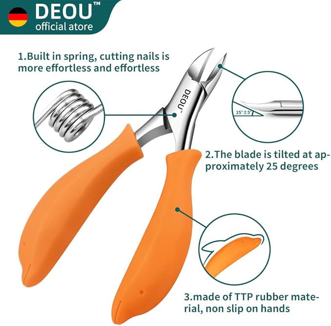 DEOU Podiatrist Toenail Clippers Ingrown Toenail Tools for Thick Nails and Inlaid Nails,Manicure and Pedicure Clippers,Heavy Duty Nail Clippers, Pedicure Tools (Orange+Nail Remover)
