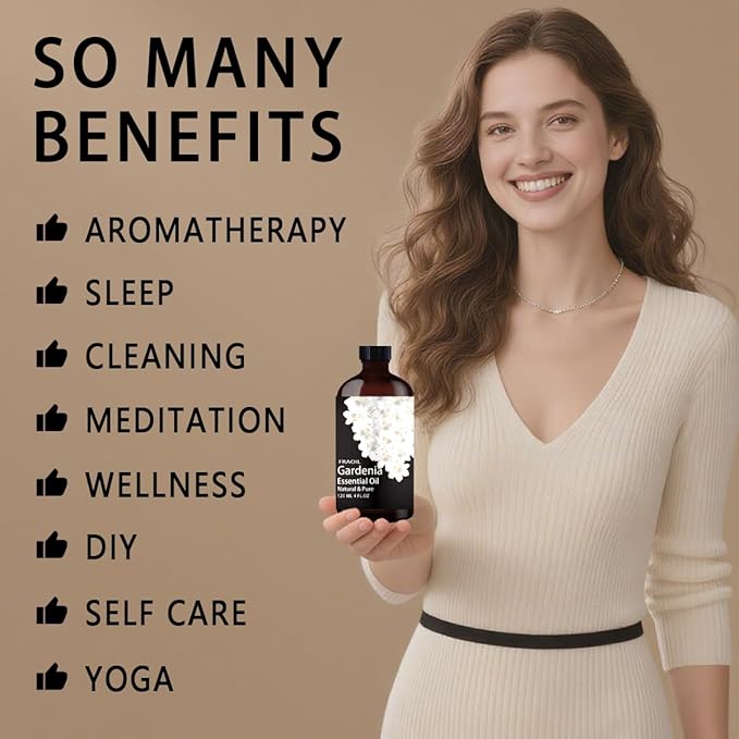 Gardenia Essential Oil, Gardenia Oil 4 Fl Oz 120ML for Diffuser Humidifier Yoga Cleaning DIY Candle Soap Making Perfume Gift for Women Essential Oils