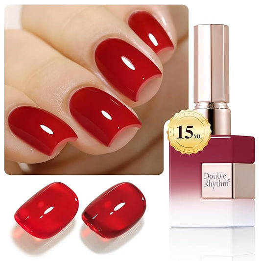Double Rhythm 15ML Gel Polish Pure Sheer Same Color Same Bottle Soak Off Gel Polish Art Manicure Salon DIY at Home for Women (Translucent Red-A1449)