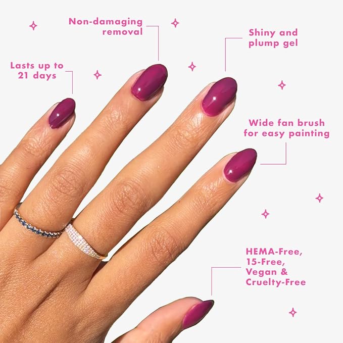 Olive & June Gel Polish | UV LED Nail Lamp Needed | Long Lasting Formula | Up to 21 Days of Wear | Damage-Free Removal | Salon-Quality Manicure, Pedicure at Home | Plaza | Mulberry Purple