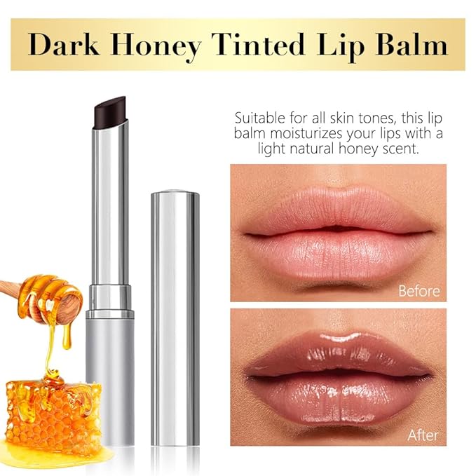 2Pcs Dark Brown Honey Tinted Lip Stain Lip Balm Lip Gloss Lipstick, Sheer Hydrating Lip Stains Tint, Moisturizing Lip Color for All Skin Tones, Nourishing Lip Balm with a Hint of Natural Black Cherry