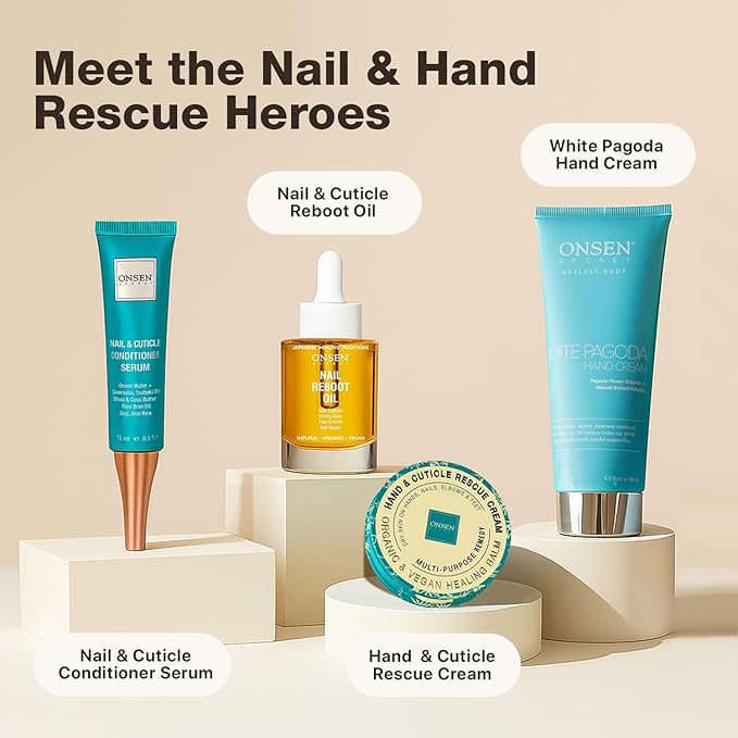 Onsen White Pagoda Hand Cream | Japanese-Inspired Firming Hand Lotion with Pagoda Flower Enzyme, Tsubaki, Jojoba & Squalane | Nursing Essentials for Aging Hands | Vegan (4.5 oz)