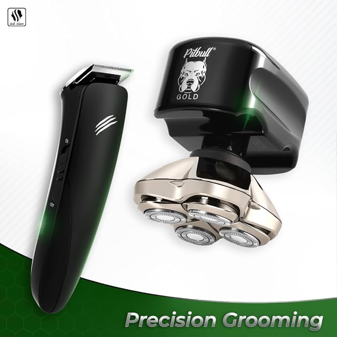 Skull Shaver Pitbull Gold PRO Electric Razor & Baby Beast Trimmer - Premium Cordless Electric Shaver for Men - for Wet & Dry Shaving - Features LED Battery Display - Comes with Travel Pouch