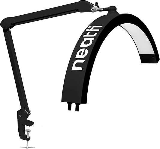 Neatfi Half Moon LED Table Lamp for Estheticians, Nail Tech, and Cosmetician for Manicure Art, Facial, Waxing, Threading and Tattoo, 2500 Lumens, 5 Light Modes (with Clamp, Black)