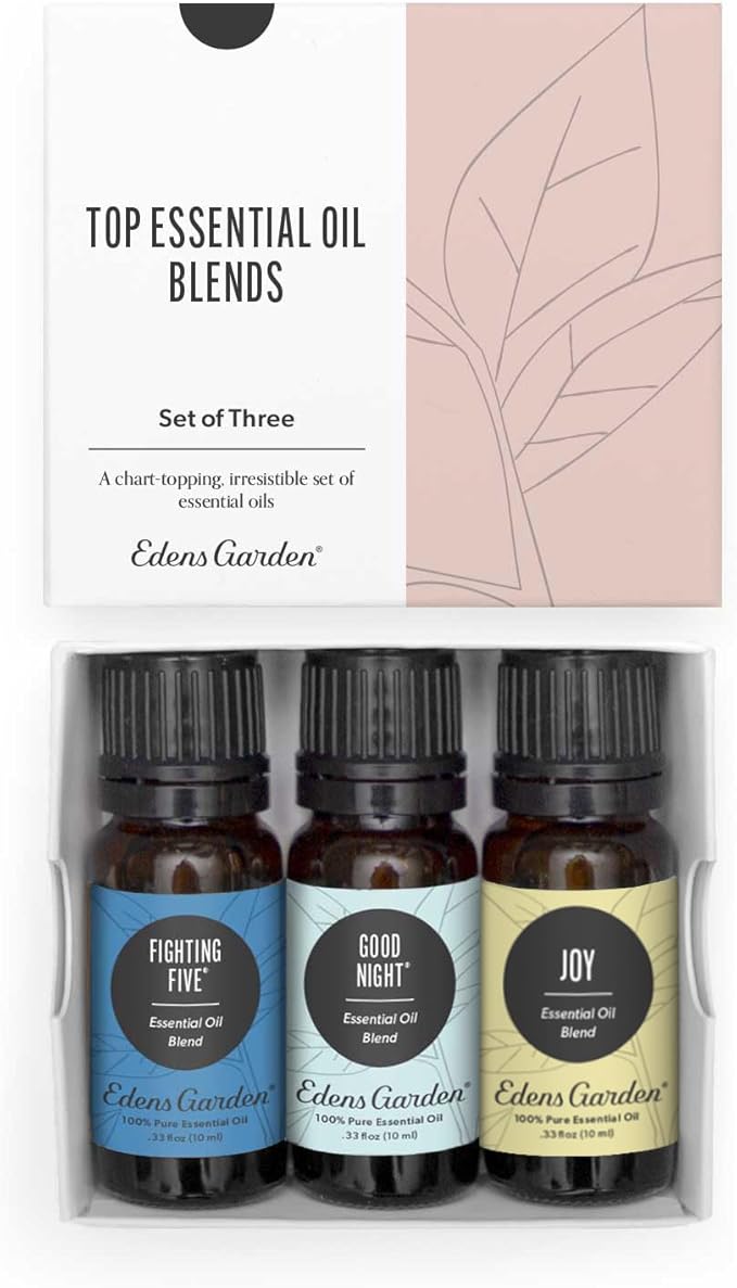 Edens Garden Top Essential Oil Blends 3 Set – 100% Pure Therapeutic Grade, Undiluted Natural Aromatherapy Oils for Diffusers & Home – Includes Fighting Five, Good Night & Joy, 10 ml/ 3 Pack