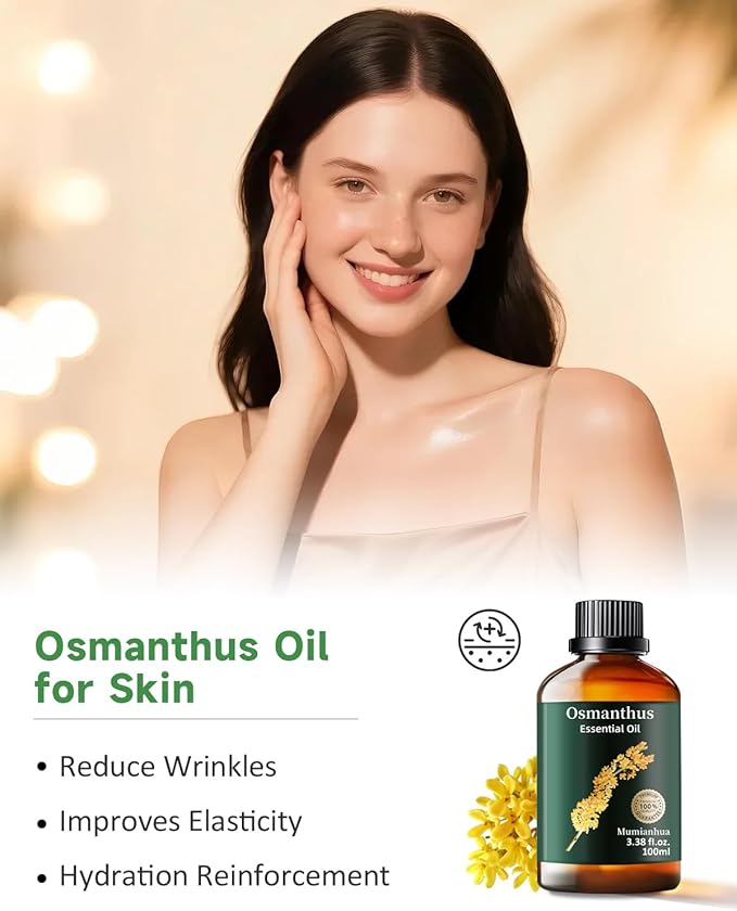 Pure Osmanthus Essential Oil, Mumianhua Natural Osmanthus Oil for Diffuser, Skin, Air Purifier,Candle Making, Massage, Relaxation, Evening Luxury, Garden Elegance, Home Fragrance 3.38 Fl Oz