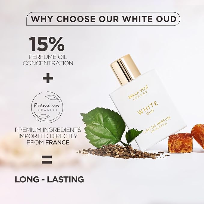 BellaVita Luxury White OUD Unisex Perfume 100Ml | Premium Arabic Men and Women Perfumes | Notes of Artemisia, Musk, Oud Vetiver and Freesias | Exquisite Unisex Arabian Perfume for Women & Men