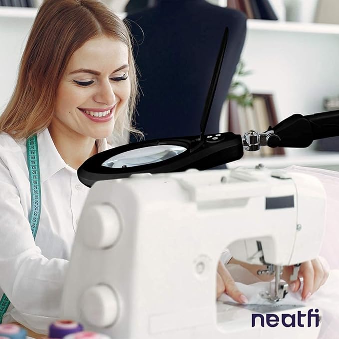 Neatfi Elite XL HD Bifocals Super LED Magnifying Lamp with Clamp, Glass Lens, 6500K, Glare-Free, Nonpolar Dimming (6 Inch Lens, Black)