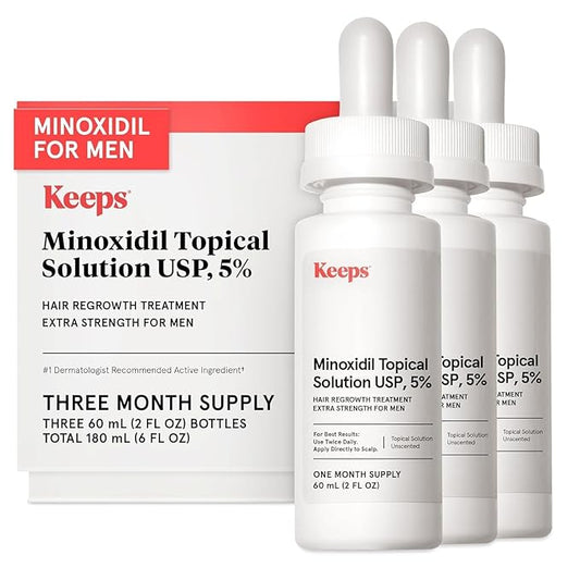 Keeps Extra Strength Minoxidil for Men - 5% Minoxidil Hair Growth Serum - Hair Loss & Regrowth Treatment for Thinning & Bald Spots - Clinically Proven Hair Growth Products - Unscented Topical Aerosol