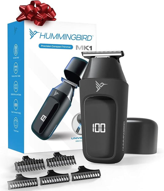 HUMMINGBIRD MK1 Compact Trimmer – Portable Electric Beard & Body Hair Trimmer for Men, Cordless USB-C Rechargeable, Face & Body Groomer, Travel Shaver, Travel Pouch, Great Gifts for Men, Dad, Husband