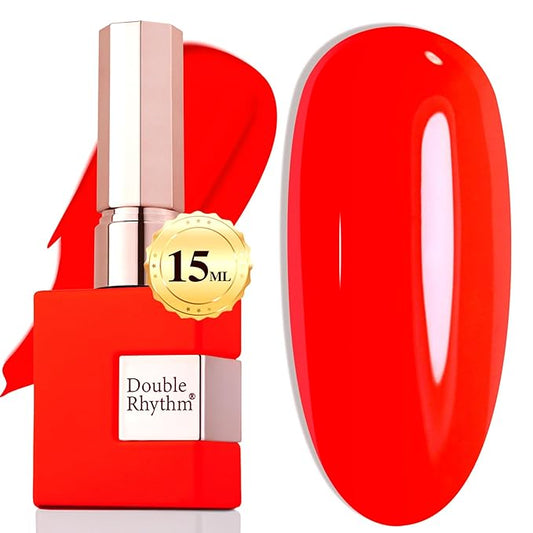 Double Rhythm 0.5Oz Gel Polish Pure Sheer Same Color Same Bottle Soak Off 15ML Gel Polish Manicure Salon Nail Art DIY at Home for Women (Neon Red Orange-A1044)