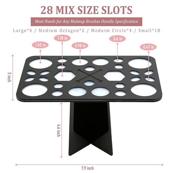 Makeup Brush Cleaning Mat & Drying Rack - 28 Holes Brush Holder, Silicone Rubber Clover Shaped Mat Cleaner - Black & Pink