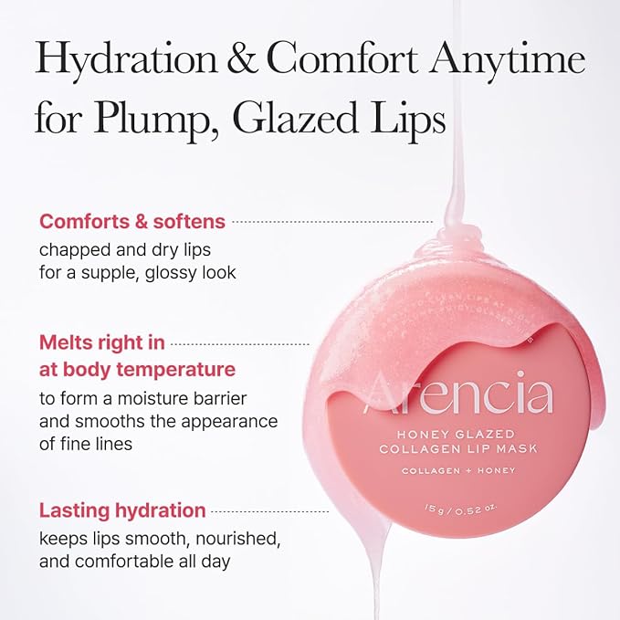 Arencia Honey Glazed Collagen Lip Mask, Overnight Lip Treatment with Collagen and Honey, 0.52 oz
