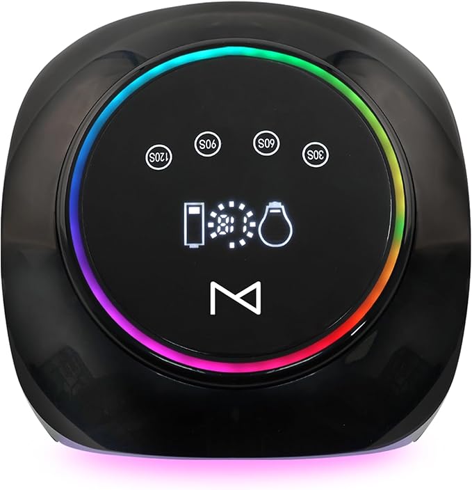 M - HaloLite LED Nail Curing Lamp 98W, 32 LEDs, Wireless Rechargeable with 5200mAh Battery, Fast UV/LED Gel Nail Dryer for Salon & Home Use, Long-Lasting, Portable, Cordless Design (Black)