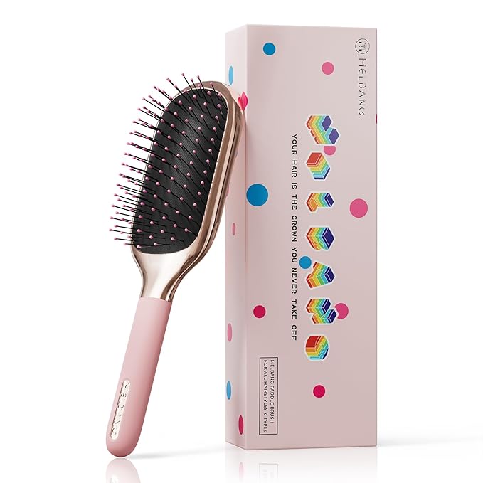 MELBANG Paddle Hair Brush（Soft Bristles） – Pink Hair Brush for Women & Men, Adults & Kids, Ideal for Thin, Damaged Hair, Wet & Dry Use, Detangling & Smoothing Brush