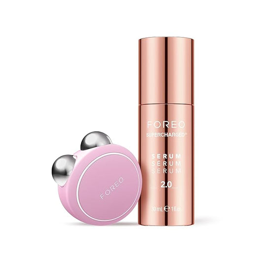 FOREO Firm & Fabulous BEAR mini + Serum Serum Serum 1 Oz Anti aging Starter Kit- Microcurrent Facial Device- Instant Face Lift- Double Chin Eliminator- Facial Skin Care Products- Gift Set- Pearl Pink