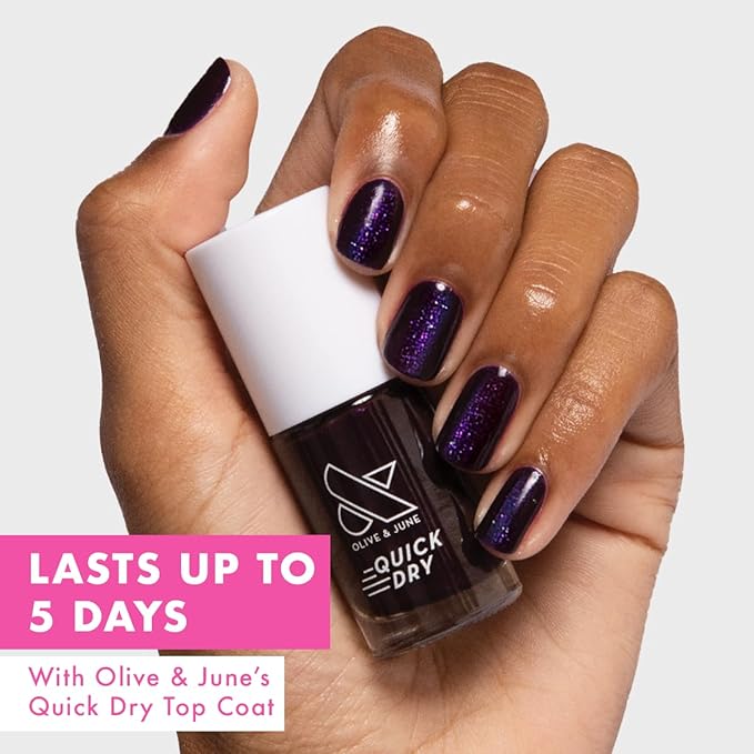 Olive & June Quick Dry Nail Polish | Instant Fast-Drying Smudgeproof Color | 15-free, Vegan Cruelty-Free Formula | Lasts up to 5 Days | Salon-Quality Manicure Pedicure at Home|Enchanted Violet Shimmer