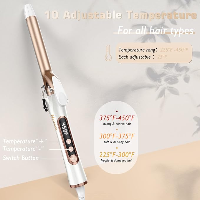 3/4 Inch Curling Iron for Short Hair, Dual Voltage Hair Curling Iron Ceramic, Professiona Curling Wand Tourmaline(Champagne Gold)