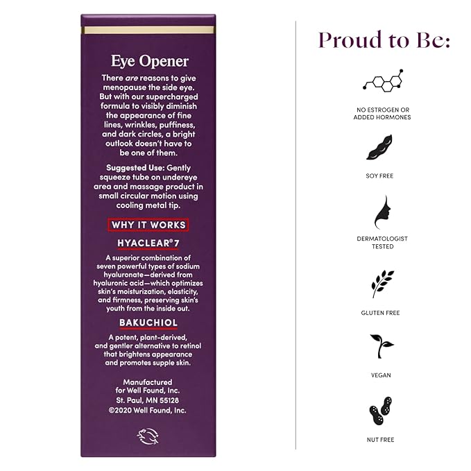 Womaness Eye Opener - Anti Aging, Hydrating, & Moisturizing Under Eye Cream for Dark Circles and Puffiness - With Hyaluronic Acid, Bakuchiol Retinol Alternative, & Firming Red Algae Extract – 15ml