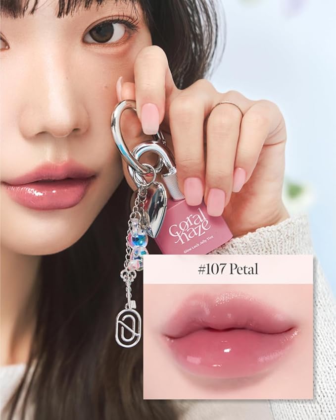 CORLAHAZE Glow Lock Jelly Tint 107 Petal 4g, Hydrating Jelly Glow Lip Stain, Glass-Like Shine Lip Gloss, Long-Lasting Color, Moisturizing Lip Enhancer, Collectible Lock-Shaped Design, Korean Makeup