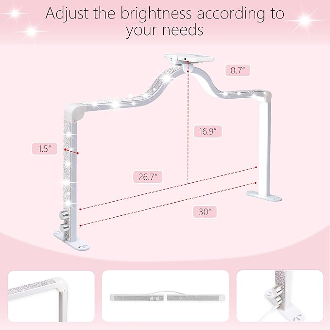 34-Inch Nail Light for Desk, 3-Level Dimming Half Moon Light, 3360LM Lamp, Adjustable with Phone Holder, Eye Protection – Ideal for Nail Techs - White