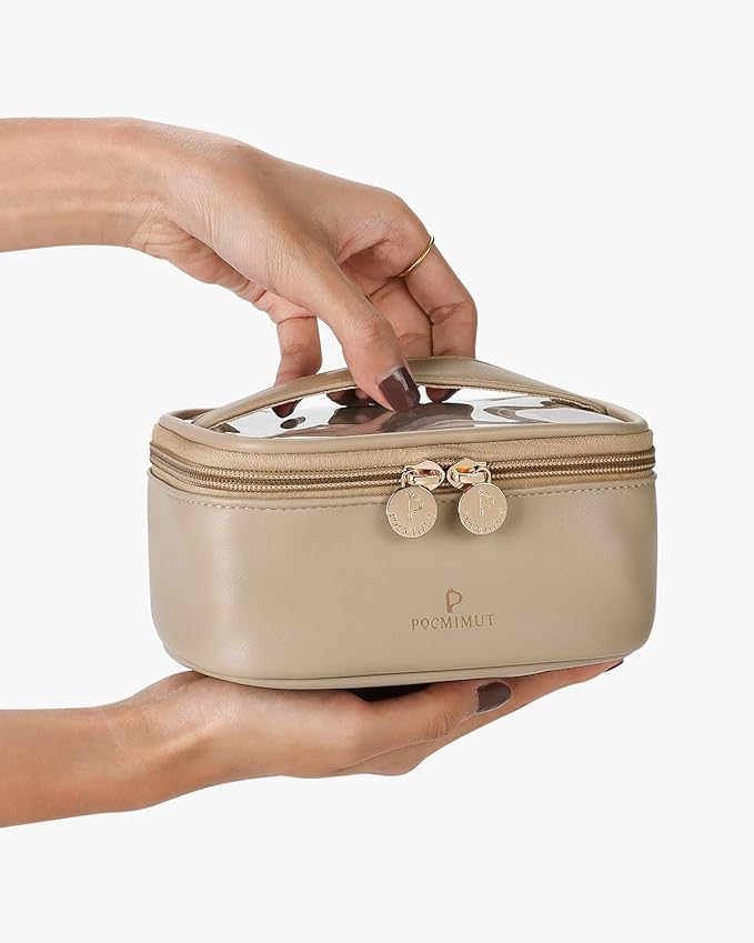 Pocmimut Makeup Bag,Graduation Teacher Gifts Birthday Gifts,Small Makeup Bag Travel Toiletry Bag Gifts Idea for Mom Teacher Sister Friends Girlfriend Bridesmaid,Apricot