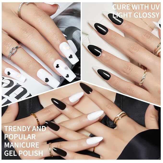 JR 9pcs 15ml Gel Polish Set Black Milky White Nude Pink Glitter Color Jelly Gel Polish Kit UV LED Soak Off Polish Nail Art Manicure Salon DIY Home
