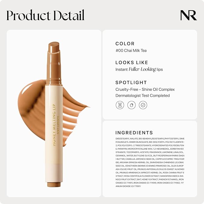 Nature Republic HONEY MELTING LIP (00 CHAI MILK TEA) SOFT LIP STICK Hydrating Gloss, Moisturizing balms, Sheer tint, Shine & Nude, Glowy Finish, korean make up, Stocking Stuffers