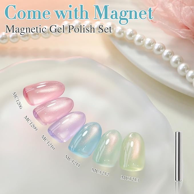 Double Rhythm 0.5 OZ Cat Eye Gel Polish with Magnet 15ML Holographic Glitter Shimmer Translucent Jelly Color Magnetic Nail Polish Salon DIY at Home (Fruit Teal Green-MC1211)