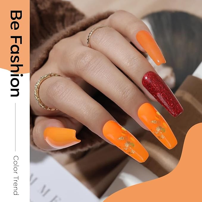 modelones Fall Gel Nail Polish Bright Orange Polish Neon Polish, Soak OFF UV LED Gel Nail Polish Manicure Autumn Nail Art DIY Salon 15 ML