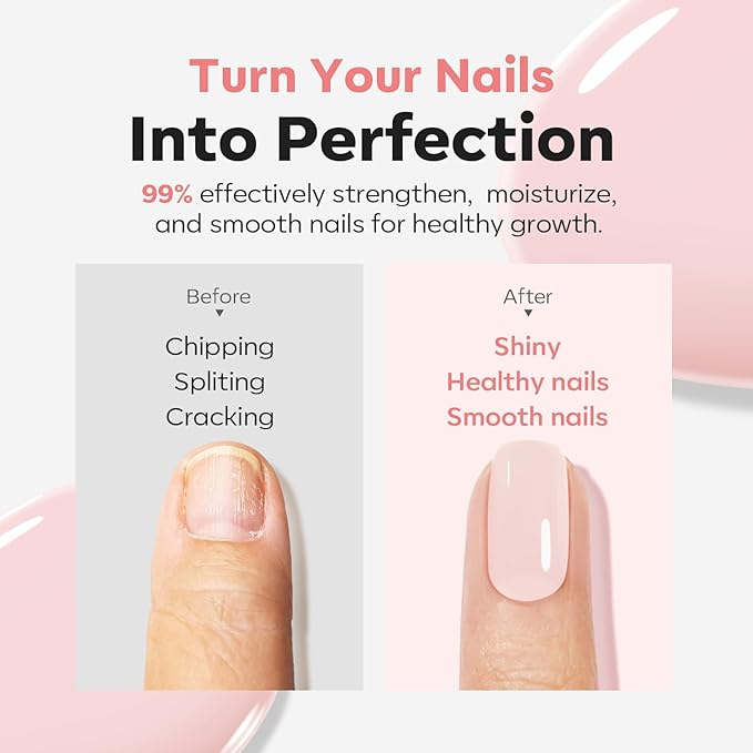 modelones Nail Strengthener Pale Pink White Nail Repair for Damaged Nails Strengthening Polish 15ml Nail Growth and Strengthener Natural Concealer Foundation Nail Care Gifts for Women