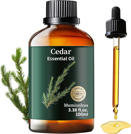 Pure Cedarwood Essential Oil, Mumianhua Natural Cedarwood Oil for Hair, Skin, Diffuser, Aromatherapy, Bedroom Atmosphere, Woodland Aroma, Evening Diffusion, Soap Making, Blends 3.38 Fl Oz