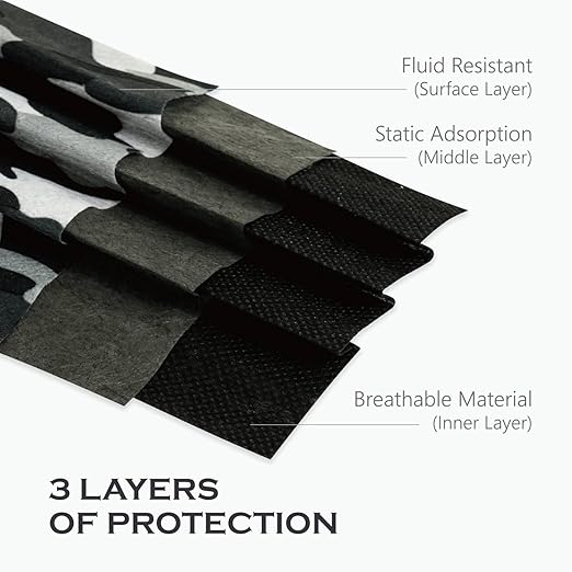 CSD Colo 30 Pcs Black Camo Disposable Face Masks, 3 Ply Adult Mask with Elastic Ear Loop, Nose Bridge Clip, Breathable Comfortable Mask Great for Indoor, Outdoors Use (Shadow Black Camo)