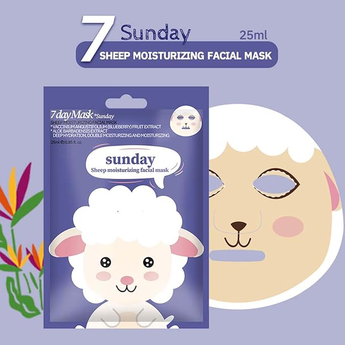 Kids Face Mask Spa, Animal Face Masks for Kids Teens Women Skincare, Animal Character Sheet Facial Mask for All Skin Types, Girls Night Party Skin Care Set, Birthday Christmas Gifts（7PCS）