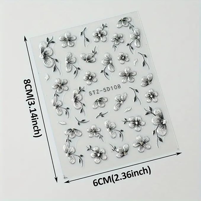 Flower Nail Art Stickers Decals 5D Embossed Flowers Nail Decals Nail Art Supplies Watercolor Ink Floral Leaf Petal Design Summer Nails Adhesive Sliders Flower Stickers for Women Nail Art Decorations