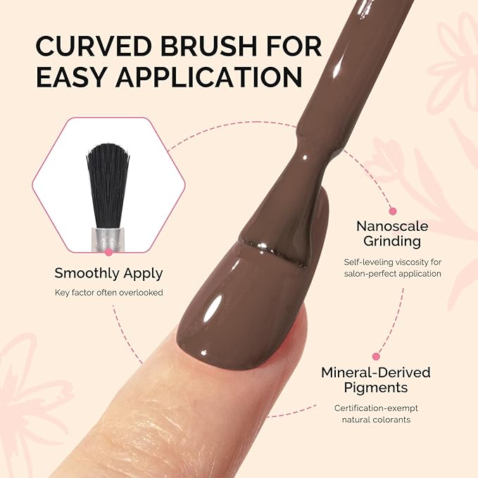 MelodySusie Fleurwee Plant Based Gel Nail Polish, Hema Free Mocha Brown Nail Polish, Soak Off UV LED Gel Polish Gift for Women 21 Non Toxic Long Lasting Nail Art Manicure Salon DIY at Home B1201
