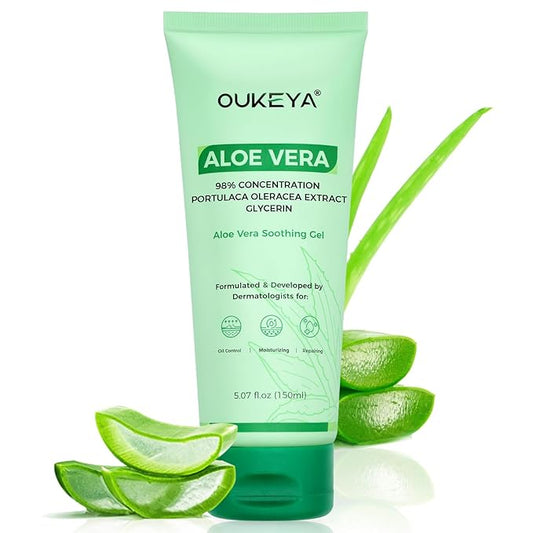 OUKEYA Aloe Vera Gel – Soothing, Hydrating, and Nourishing for Face & Body 5.07 Fl Oz | 98% Natural Aloe Vera, Pure & Organic for After Sunburn Relief, Skincare & Hair Hydration, Calming Moisturizing
