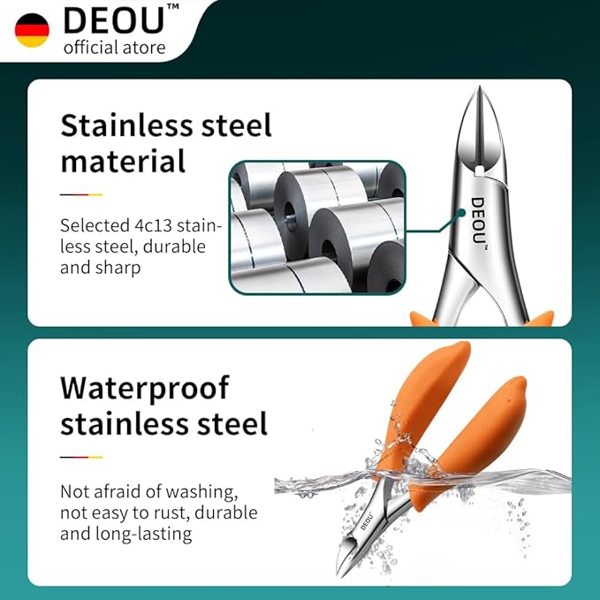 DEOU Podiatrist Toenail Clippers Ingrown Toenail Tools for Thick Nails and Inlaid Nails,Manicure and Pedicure Clippers,Heavy Duty Nail Clippers, Pedicure Tools (Orange+Nail Remover)