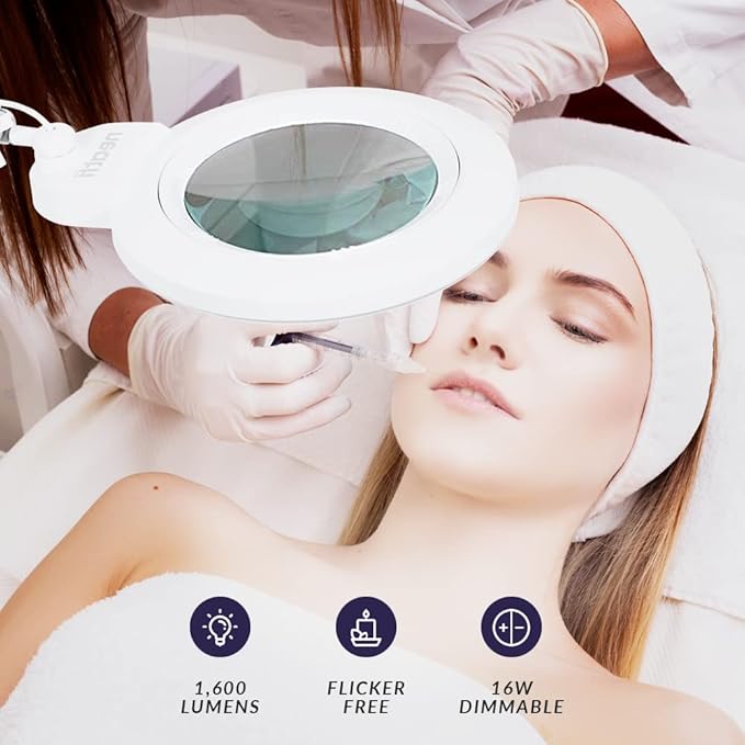 Neatfi XL Bifocal LED Magnifying Lamp, 7-Inch Acrylic Lens, 5D/20D Magnification, Hands-Free, Dimmable, 84 SMD LED, Adjustable Arm for Crafts, Reading, Close Work (White, CCT with Clamp)