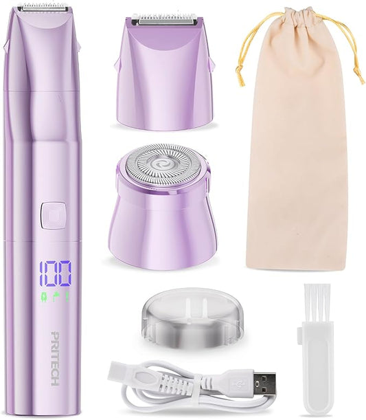 Bikini Trimmer for Women 2 in 1 Electric Razors for Women - Wet and Dry Electric Lady Shaver, Smooth Facial Hair Remover and Body Hair Trimmer for Bikini,Leg, Underarm, Face, Private Area (Purple)