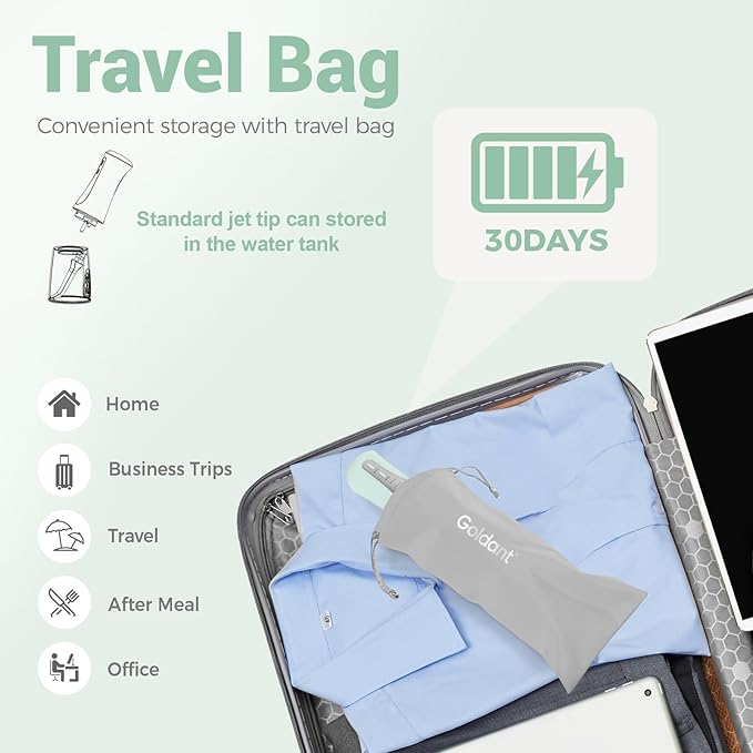 350ML Water Dental Flosser Teeth Pick with Travel Bag, 5 Modes Portable Cordless Oral Irrigator Cleaner, Electric Rechargeable IPX7 Waterproof for Home Travel Teeth Cleaning flossing (Green)