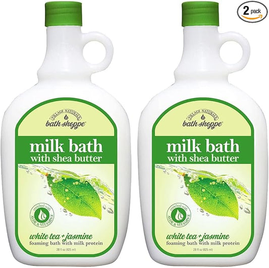 Village Naturals Bath Shoppe, White Tea and Jasmine Foaming Milk Bath, 28 Fl Oz, Pack of 2